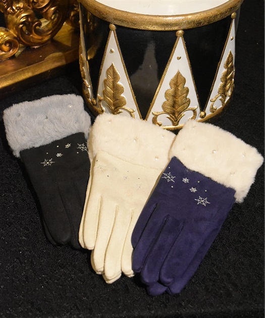 雪刺繍×パールファー手袋【THANKS価格】