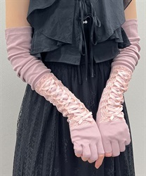巾着付きレースアップＵＶ手袋(ピンク-F)
