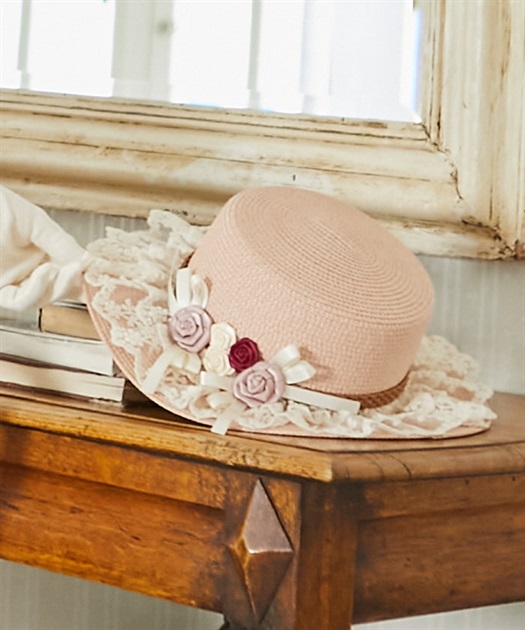巻き薔薇レース雑材カンカン帽