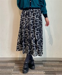シフォンジャガードプリントスカート(黒-F)