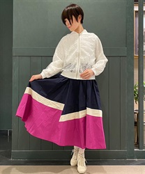 ３色配色フレアスカート(紺-F)