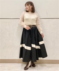 ３色配色フレアスカート(黒-F)