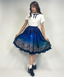 シエルエトワール裾フリルスカート(紺-M)