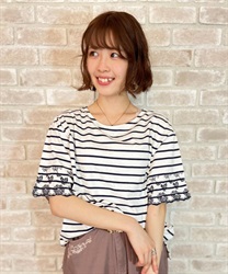 【OUTLET】袖刺繍ボーダーＴシャツ