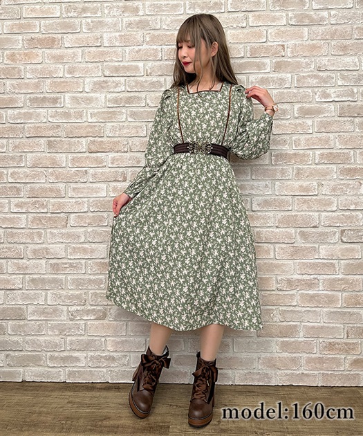 ベロアパイピング花柄ワンピース | outlet | axes femme online shop