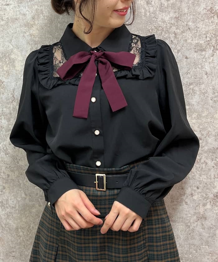 リボン付レースデザインブラウス | POETIQUE | axes femme online shop