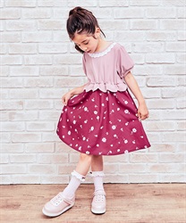【OUTLET】（キッズ）リブ×花柄ドッキングワンピース【Web価格】
