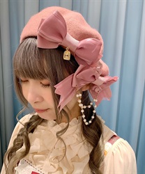 ダブルリボンベレー帽(濃ピンク-F)