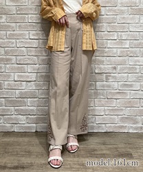 裾刺繍ストレートパンツ(ベージュ-Ｌ)