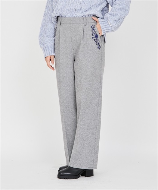 ポケット刺繍ウール調パンツ | レディース服・レディースファッション 