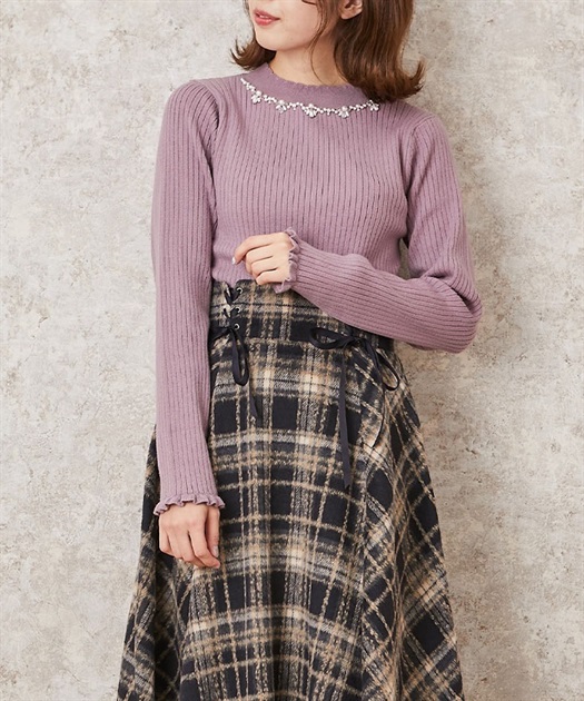 ビジューボトルネックプルオーバー | outlet | axes femme online shop