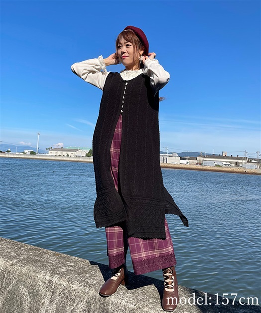 チャイナ釦ロングニットジレ | outlet | axes femme online shop