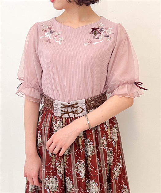 鳥×バラ刺繍リブプルオーバー | outlet | axes femme online shop