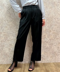 裾釦ストレートタックパンツ(黒-Ｓ)