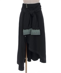 袖デザインラップ風スカート(黒-M)