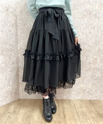 裾レースティアードスカート(黒-F)