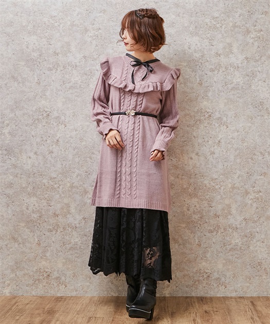 リボン付きフリルニットワンピース | outlet | axes femme online shop