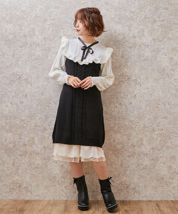 リボン付きフリルニットワンピース | outlet | axes femme