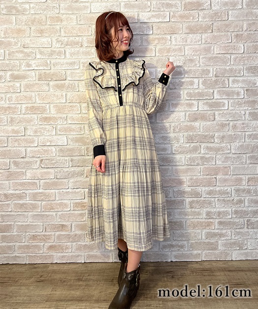 Outlet プリーツチェックレトロワンピース Outlet Axes Femme Online Shop