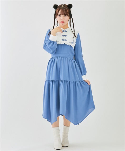 チャイナボタン刺繍襟付ワンピース | レディース服・レディース 