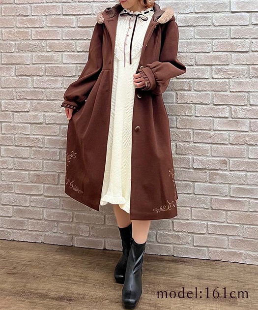 額縁風刺繍フード付コート | outlet | axes femme online shop