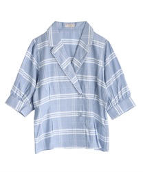 【OUTLET】【Web価格】ラメラインチェックシャツ(サックス-Ｍ)