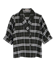 【OUTLET】ラメラインチェックシャツ(黒-Ｍ)