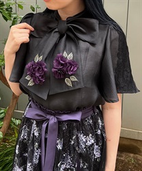 紫陽花装飾リボンブラウスプルオーバー【タイムセール対象商品】(黒-F)