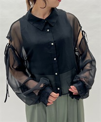 肩開きシアーシャツ(黒-F)