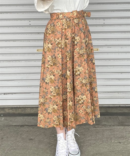 【USED】ベルト付花柄スカート