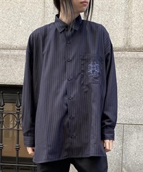 ストライプ刺繍ビッグシャツ(紺-M)