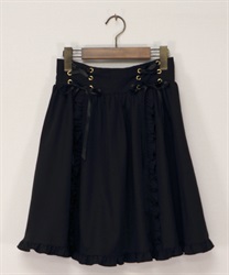 【vintage】フリルレースアップスカート(黒-Ｍ)