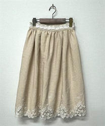 【axesfemme】ギンガムチェック裾刺繍スカート(淡ピンク-Ｍ)