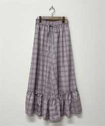 【vintage】裾フリルチェックワイドパンツ