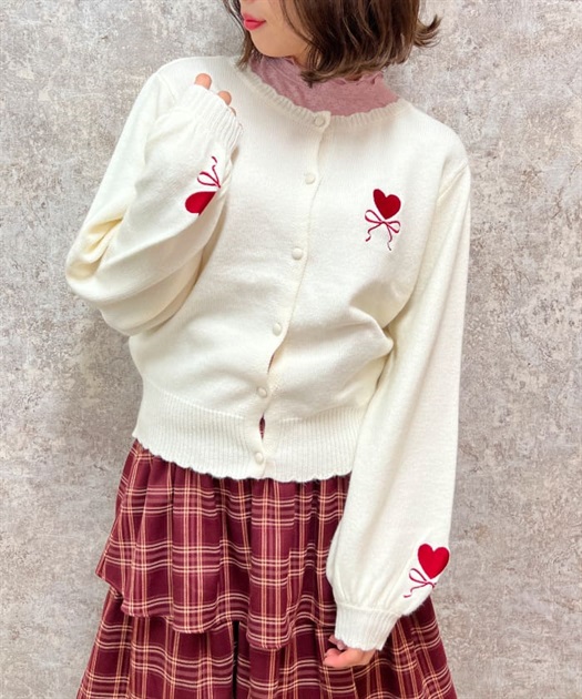 ハートリボン刺繍ニットカーディガン | レディース服・レディース