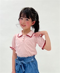 襟刺繍×アソート釦使いプルオーバー(ピンク-M)