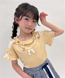 kidsさくらんぼネックレス刺繍プルオーバー(イエロー-120cm)