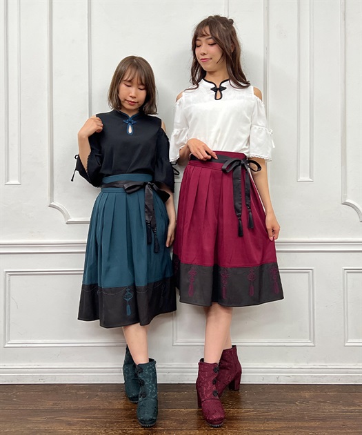 アジアンランタン刺繍スカート | POETIQUE | axes femme online shop