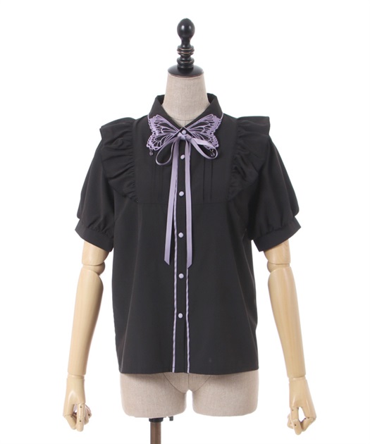 バタフライ刺繍襟半袖ブラウス | outlet | axes femme online shop