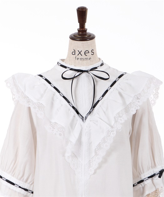 配色リボンはしごレースブラウス | outlet | axes femme online shop