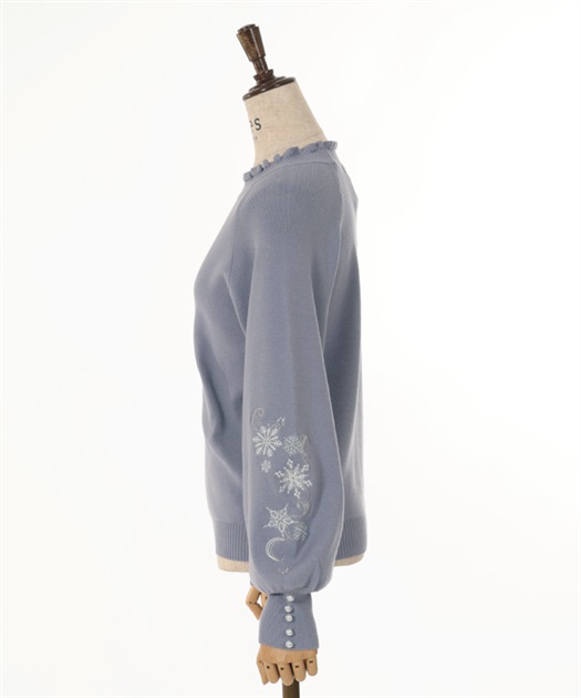ビンテージヴィンテージ タートル 雪 結晶 ビジュー デザインニット ブルー 刺繍