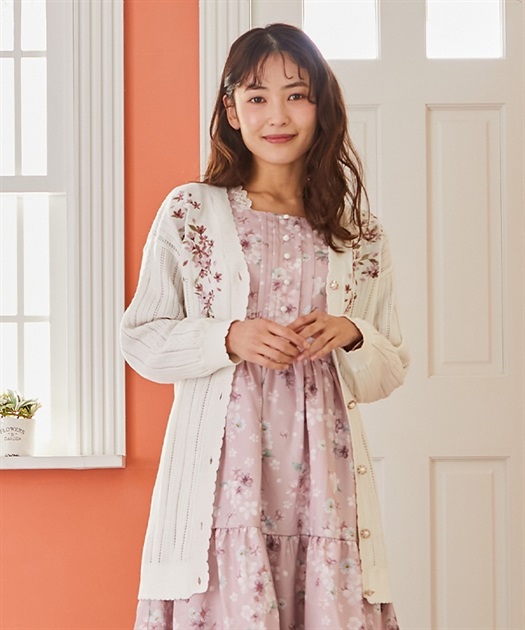 桜刺繍ロングニットカーデ | outlet | axes femme online shop
