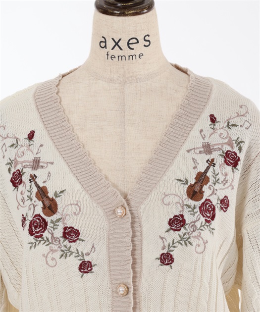 音楽刺繍ロングニットカーディガン | axes femme | axes femme online shop