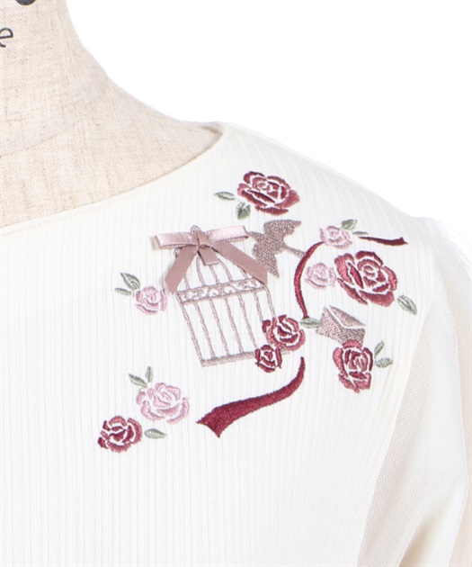 鳥×バラ刺繍リブプルオーバー | outlet | axes femme online shop