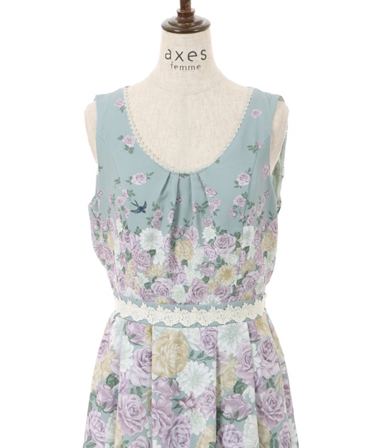 蔓薔薇柄ノースリワンピース | axes femme | axes femme online shop