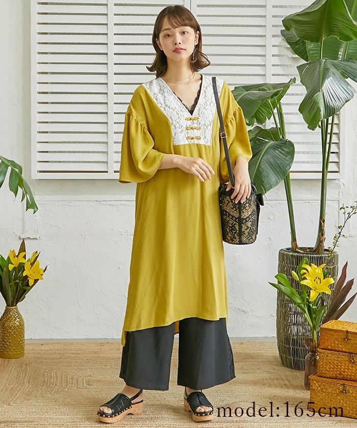 チャイナ釦ゆったりロングワンピース | 衣料 | axes femme online shop