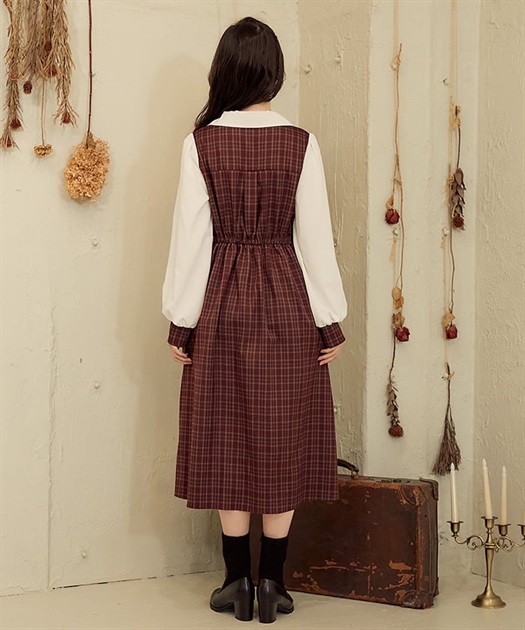 襟刺繍ドッキングワンピース | レディース服・レディースファッション